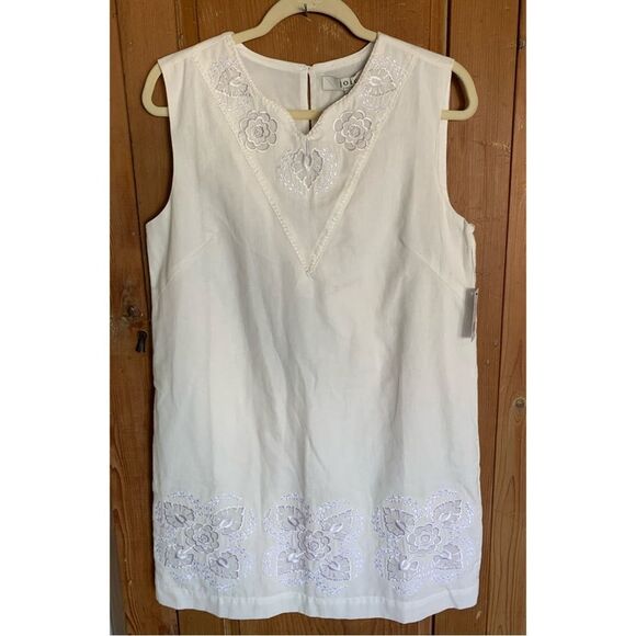 Joie Modarie embroidered white linen blend sleeveless shift dress NWT - Picture 2 of 10